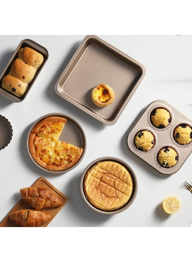 10 Pieces Baking Set, Carbon Steel Nonstick Baking Pan Set, Food Grade Carbon Steel Cake, 6 Cup Muffin Baking Pan, Square Round Baking Pan, Pizza Pan, Rectangular Toast Box, Kitchen Baking Tools with Egg beater,Rack u0026 Mitts - Image 2