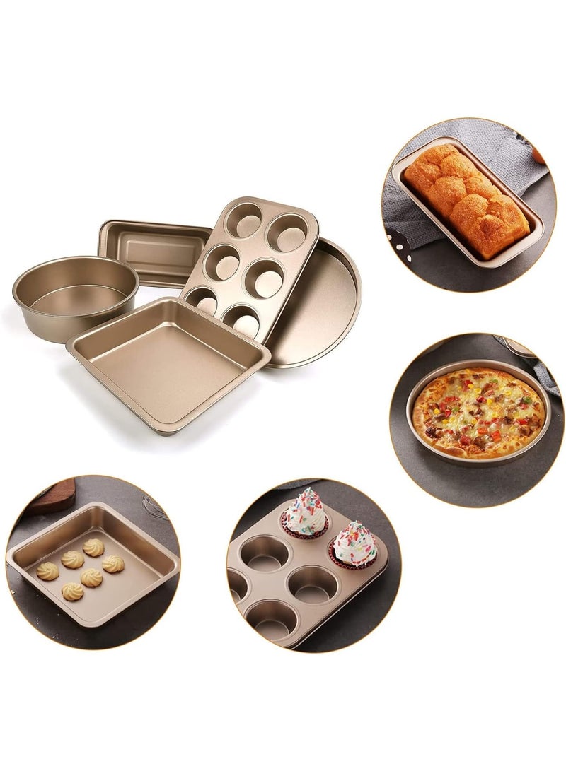 10 Pieces Baking Set, Carbon Steel Nonstick Baking Pan Set, Food Grade Carbon Steel Cake, 6 Cup Muffin Baking Pan, Square Round Baking Pan, Pizza Pan, Rectangular Toast Box, Kitchen Baking Tools with Egg beater,Rack u0026 Mitts - Image 3