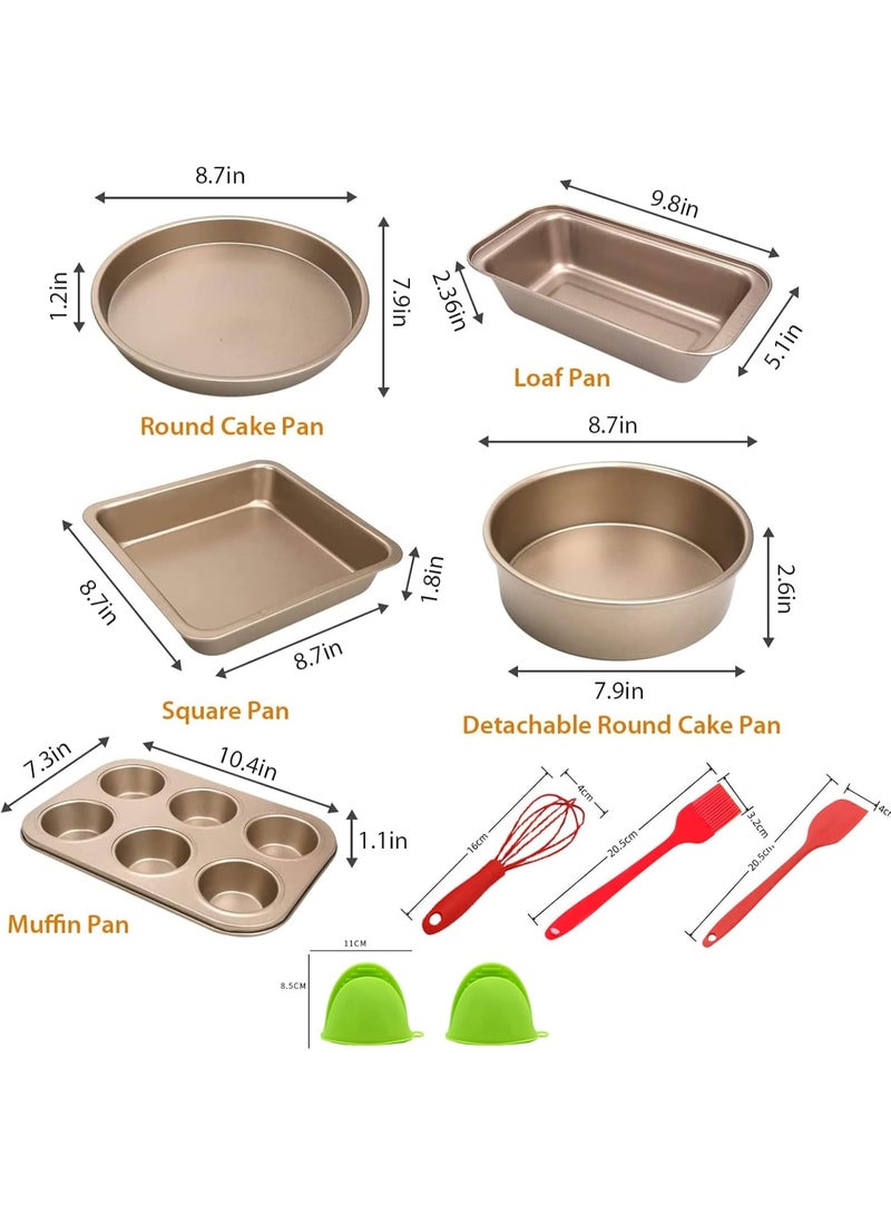 10 Pieces Baking Set, Carbon Steel Nonstick Baking Pan Set, Food Grade Carbon Steel Cake, 6 Cup Muffin Baking Pan, Square Round Baking Pan, Pizza Pan, Rectangular Toast Box, Kitchen Baking Tools with Egg beater,Rack u0026 Mitts - Image 4