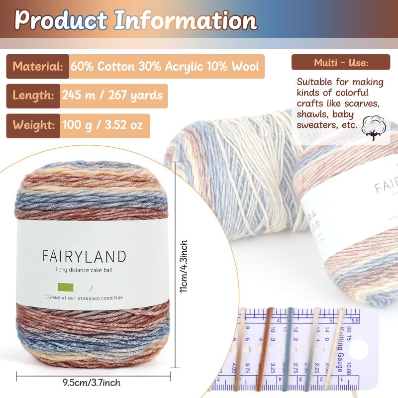Aeelike Cake Yarn for Crocheting, 3 Skeins Gradient Cake Yarn 100g (3.52 oz) 245m (267 Yards), Super Soft OmbrÃ© Yarns Cake Rainbow Cotton Yarn for Making Colorful Crafts, Khaki Gradient - Image 3
