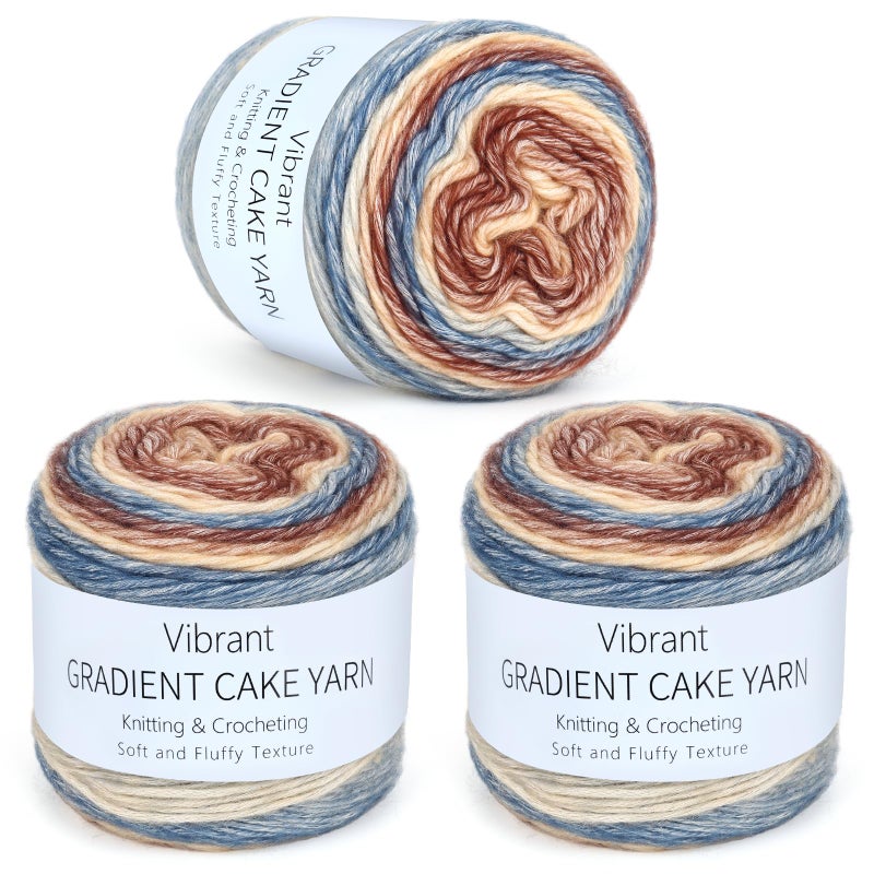 Aeelike Cake Yarn for Crocheting, 3 Skeins Gradient Cake Yarn 100g (3.52 oz) 245m (267 Yards), Super Soft OmbrÃ© Yarns Cake Rainbow Cotton Yarn for Making Colorful Crafts, Khaki Gradient - Image 1