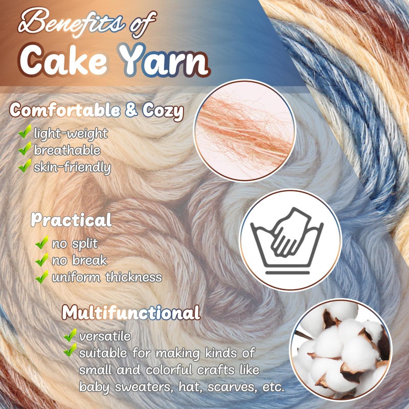 Aeelike Cake Yarn for Crocheting, 3 Skeins Gradient Cake Yarn 100g (3.52 oz) 245m (267 Yards), Super Soft OmbrÃ© Yarns Cake Rainbow Cotton Yarn for Making Colorful Crafts, Khaki Gradient - Image 4
