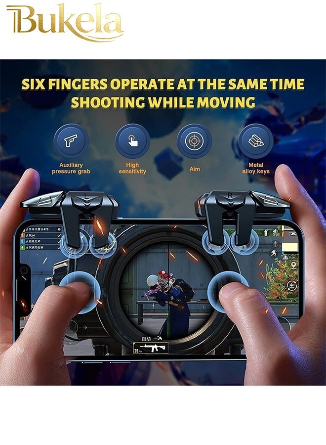 كيلا مشغل ألعاب الهاتف المحمول، مشغل ألعاب بستة أصابع، أزرار معدنية حساسة لإطلاق النار من أجل PUBG/Fortnite/Call of Duty/Rules of Survival والعديد من الألعاب الأخرى (يتضمن قطعتين من أكمام الأصابع) - Image 2