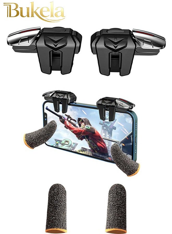 كيلا مشغل ألعاب الهاتف المحمول، مشغل ألعاب بستة أصابع، أزرار معدنية حساسة لإطلاق النار من أجل PUBG/Fortnite/Call of Duty/Rules of Survival والعديد من الألعاب الأخرى (يتضمن قطعتين من أكمام الأصابع) - Image 1