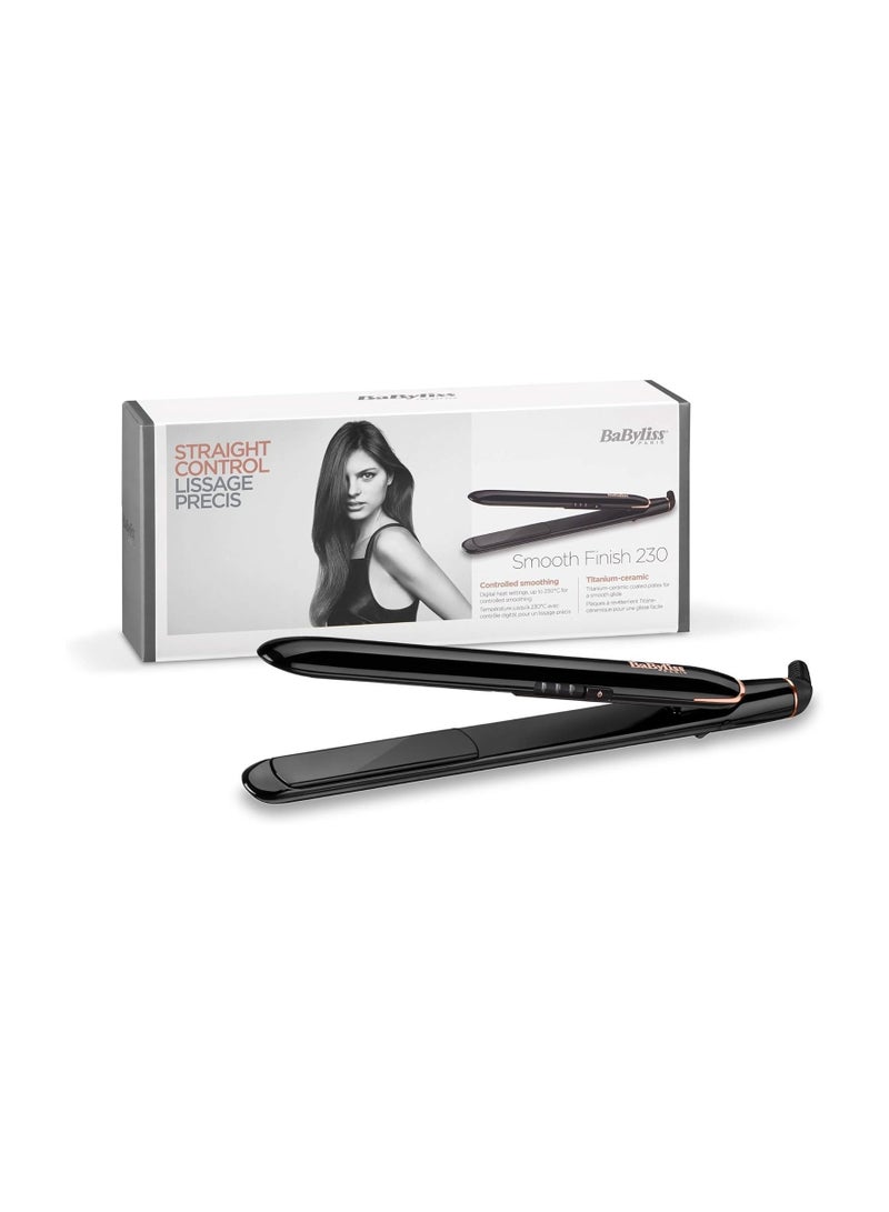 BaByliss Smooth Finish 230 Hair Straightener, Titanium Ceramic Plates For Efficient Straightening, Adjustable Temperature Settings For Versatile Styling, Salon-quality Results At Home, ST250SDE - Black 25 MMgrams - Image 1