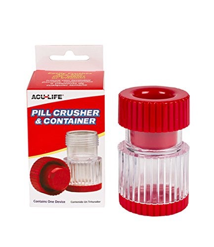 Acu-Life Pill Crusher and Grinder, Daily Usage, Safely Crushes Pills, Vitamins, Tablets, Accurate and Easy to Use, Includes Storage Container, Transparent/Red, BPA Free - Image 1