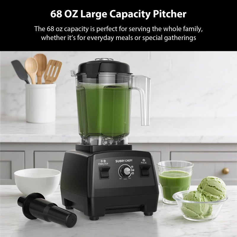 Subry Chefy Countertop Blender Pro 2000W, Professional High-Speed Blender with Powerful Brushless Motor, 25-Speed, 68oz, Heavy Duty Kitchen Blender for Smoothies, Ice Crushing & Food Prep, Black - Image 5