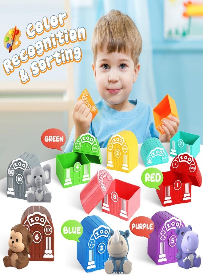 AuroTops Toddler Toy for 1 2 3+ Years Old, Learning Toy for Toddlers with 20PCS Safari Animal Toy, Montessori Educational Toy for Kids, Easter Gift Toy with 10 Animals &10 Houses for Babies Boys Girls - Image 5