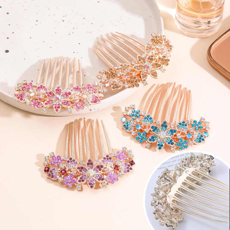 KuuGuu 4 PCS Rhinestone Inlaid Flower Hair Comb for Women Girls Floral Hair Side Combs Sparkle Crystals Hair Pin Bridal Wedding Hair Accessories for Christmas, Parties, Prom, Dance - Image 3