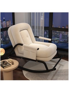 Organized Home Rocking Chair Leisure Adjustable Back Chair Single Leisure Lazy Sofa With Storage Bag Suitable For Living Room Bedroom Balcony (White frame)  - Image 2