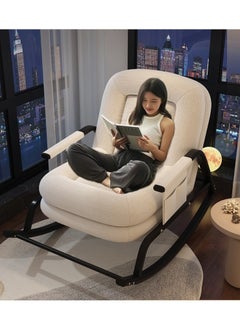 Organized Home Rocking Chair Leisure Adjustable Back Chair Single Leisure Lazy Sofa With Storage Bag Suitable For Living Room Bedroom Balcony (White frame)  - Image 1