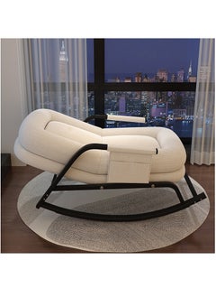 Organized Home Rocking Chair Leisure Adjustable Back Chair Single Leisure Lazy Sofa With Storage Bag Suitable For Living Room Bedroom Balcony (White frame)  - Image 3