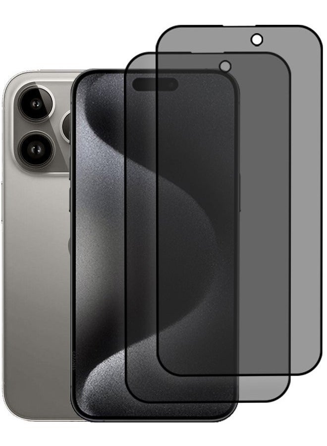 CATANES [iPhone 15 Pro] 2 Pack Privacy Screen Protector 9H Full Coverage Screen Tempered Glass Anti-Spy Bubble Free Case Friendly Screen Protector
