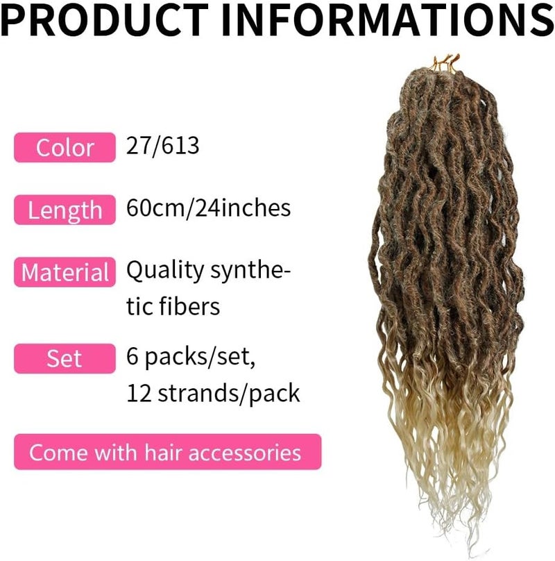 DSOAR Goddess Faux Locs Crochet Braid Hair 6Packs 24Inch Dreadlock Synthetic Extensions Ombre Bohemian Hair Locs Afro Dreadlock - Image 4