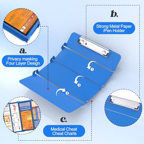 NECEG Nursing Clipboard Foldable-4 Layers Aluminum Nurse Foldable Clipboard Nursing Medical Edition Cheat Sheets, Pocket Size Pen Clip for Nurses Students School and Doctors- Blue - Image 4