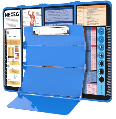 NECEG Nursing Clipboard Foldable-4 Layers Aluminum Nurse Foldable Clipboard Nursing Medical Edition Cheat Sheets, Pocket Size Pen Clip for Nurses Students School and Doctors- Blue - Image 1