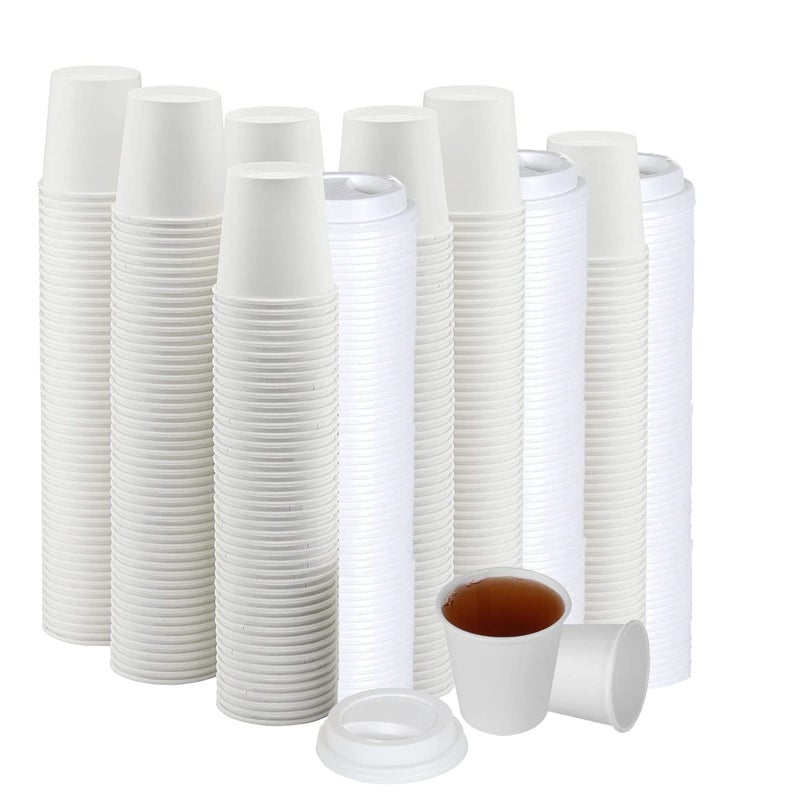 Smygoods White Paper Hot Cups  Paper Hot Cups with Lids  4oz  Coffee Cups  & Tea Cups 100 Pack - Image 1