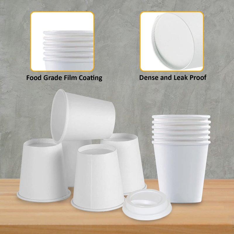 Smygoods White Paper Hot Cups  Paper Hot Cups with Lids  4oz  Coffee Cups  & Tea Cups 100 Pack - Image 3