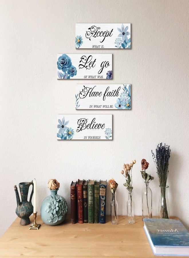 Joyhawk 4 Pieces Blue Flower Wall Decor For Bedroom, Accept-Let go-Have faith-Believe Wooden Inspirational Wall Art Decorations for Living Room Bathroom,Rustic Wooden Farmhouse Home Decor, 12 x 4 Inch - Image 5