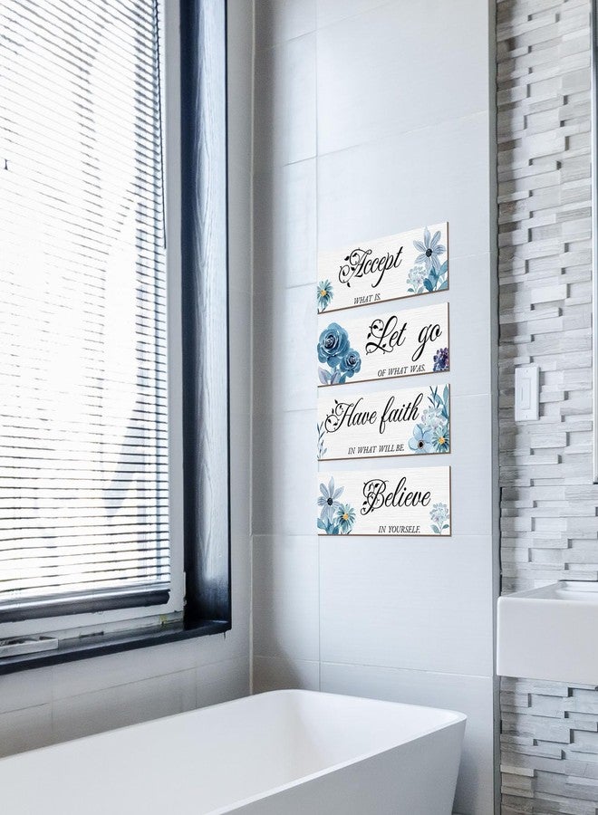 Joyhawk 4 Pieces Blue Flower Wall Decor For Bedroom, Accept-Let go-Have faith-Believe Wooden Inspirational Wall Art Decorations for Living Room Bathroom,Rustic Wooden Farmhouse Home Decor, 12 x 4 Inch - Image 3