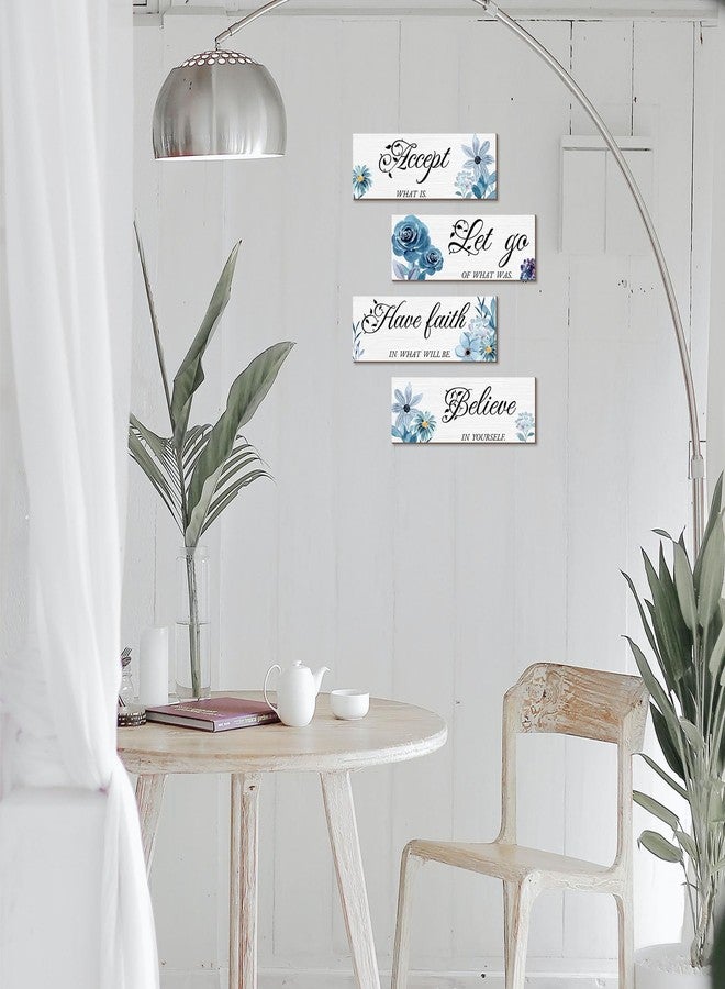 Joyhawk 4 Pieces Blue Flower Wall Decor For Bedroom, Accept-Let go-Have faith-Believe Wooden Inspirational Wall Art Decorations for Living Room Bathroom,Rustic Wooden Farmhouse Home Decor, 12 x 4 Inch - Image 4