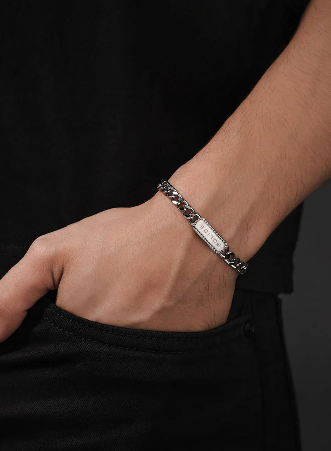 POLICE Taper Bracelet Sleek Chain with StudEmbedded Tag and Signature