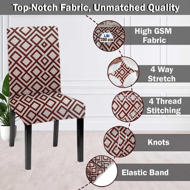 HOTKEI Pack Of 6 Geometric Print Elastic Stretchable Dining Table Chair Seat Cover Protector Slipcover For Dining Table Chair Covers Stretchable 1 Piece Set Of 6 Seater OffWhite - Image 4