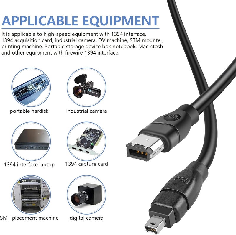 PASOW Firewire Cable 4 Pin to 6 Pin iLink DV Cable Firewire 400 IEEE 1394 Cord for Computer to Digital Camera Camcorder - 6 feet - Image 2