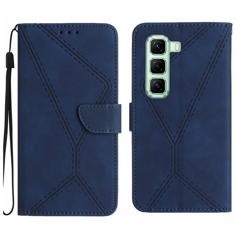 HuHa Case Cover For Infinix Hot 50 5G Stitching Embossed Leather Phone Case(Blue) - Image 1