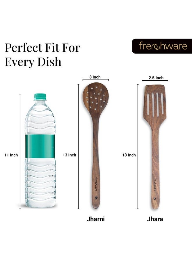 FrenchWare أدوات فرنسية (مجموعة من 2، بني) ملاعق ومجرفة من خشب الشيشام النقي لأواني الطهي غير اللاصقة تستخدم للطهي، الخبز والخلط، تصميم سلس - Image 4