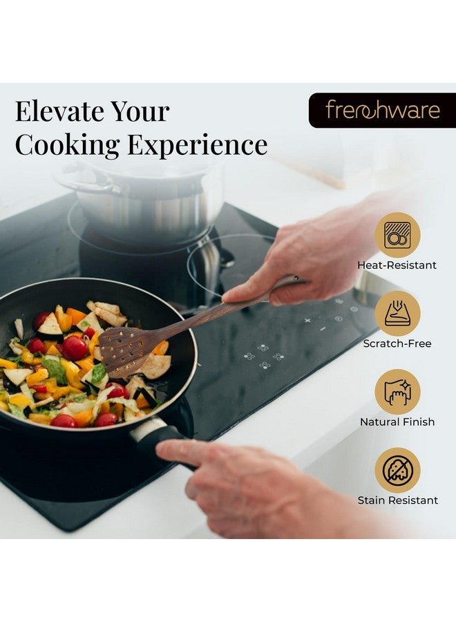 FrenchWare أدوات فرنسية (مجموعة من 2، بني) ملاعق ومجرفة من خشب الشيشام النقي لأواني الطهي غير اللاصقة تستخدم للطهي، الخبز والخلط، تصميم سلس - Image 3