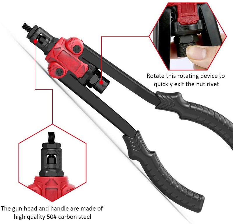 Hand Riveter Tool: Red Ergonomic Non-Slip Handle - High Durability 50# Carbon Steel Nut Setting Tool with 7 Interchangeable Spindles 35 Rivet Nuts Alloy Steel Wrench Toolbox for Auto Furniture DIY Pro - Image 4