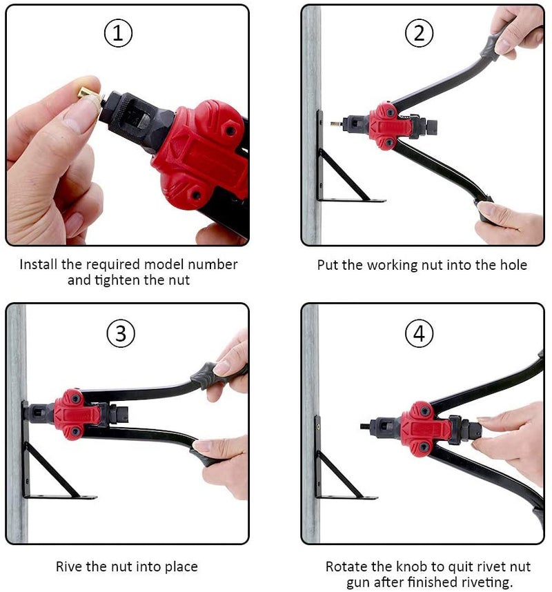Hand Riveter Tool: Red Ergonomic Non-Slip Handle - High Durability 50# Carbon Steel Nut Setting Tool with 7 Interchangeable Spindles 35 Rivet Nuts Alloy Steel Wrench Toolbox for Auto Furniture DIY Pro - Image 2