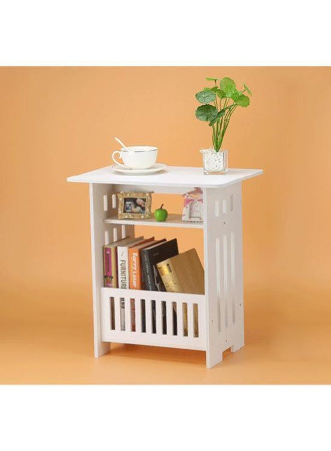 HOME TASTE 𝑯𝑶𝑴𝑬 𝑻𝑨𝑺𝑻𝑬 3-Tier Side Table with Storage Shelf & Magazine Rack, Compact PVC Wood End Table, Modern Bedside Table for Living Room, Bedroom & Office, White - Image 1
