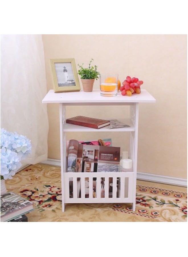 HOME TASTE 𝑯𝑶𝑴𝑬 𝑻𝑨𝑺𝑻𝑬 3-Tier Side Table with Storage Shelf & Magazine Rack, Compact PVC Wood End Table, Modern Bedside Table for Living Room, Bedroom & Office, White - Image 2