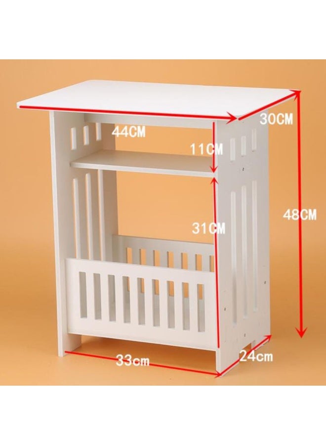 HOME TASTE 𝑯𝑶𝑴𝑬 𝑻𝑨𝑺𝑻𝑬 3-Tier Side Table with Storage Shelf & Magazine Rack, Compact PVC Wood End Table, Modern Bedside Table for Living Room, Bedroom & Office, White - Image 3