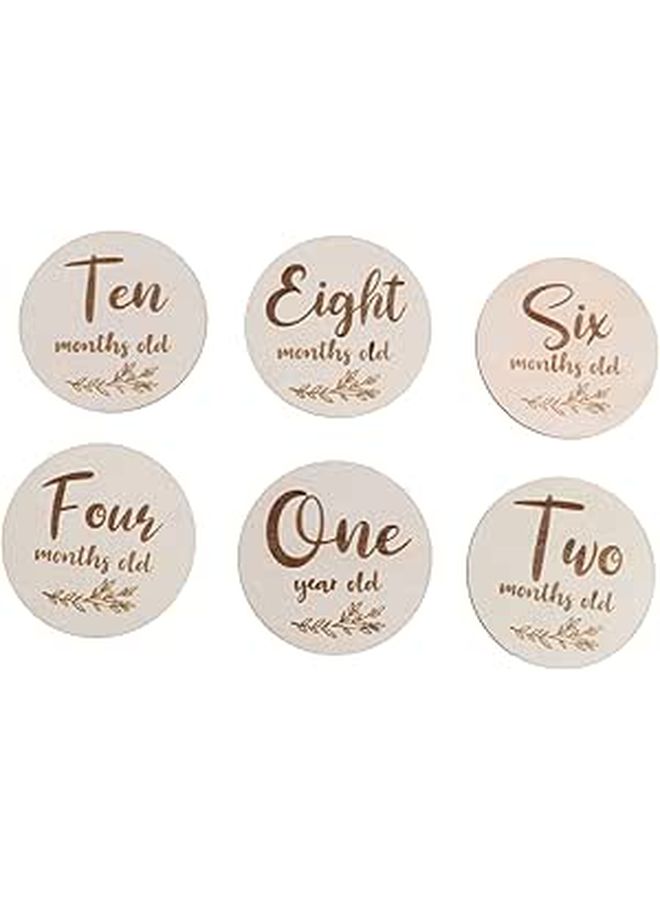 6pcs Double Sided Baby Monthly Growth Tracking Cards Safe Wood Commemorative Cards Newborn Photo Props Keepsakes Neutral Color - Image 1