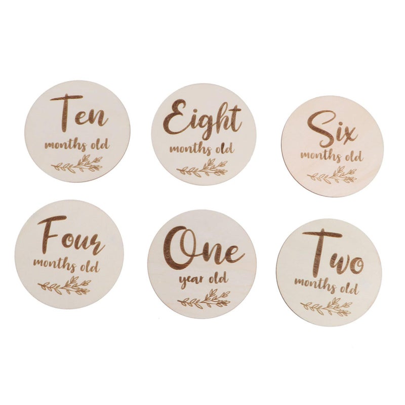 6pcs Double Sided Baby Monthly Growth Tracking Cards Safe Wood Commemorative Cards Newborn Photo Props Keepsakes Neutral Color - Image 2