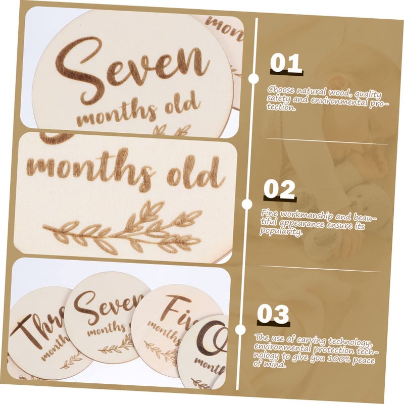 6pcs Double Sided Baby Monthly Growth Tracking Cards Safe Wood Commemorative Cards Newborn Photo Props Keepsakes Neutral Color - Image 4