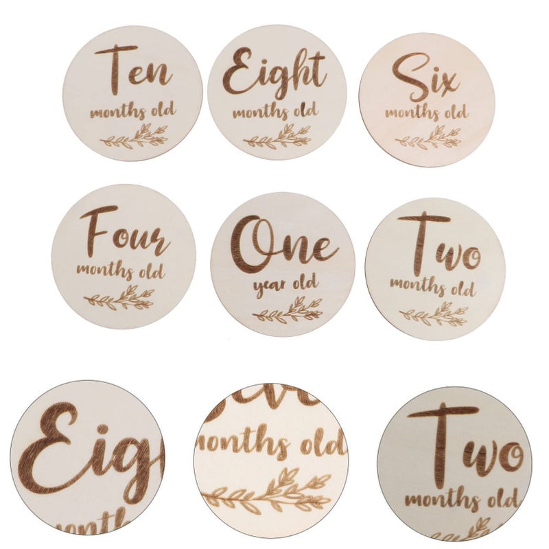6pcs Double Sided Baby Monthly Growth Tracking Cards Safe Wood Commemorative Cards Newborn Photo Props Keepsakes Neutral Color - Image 5