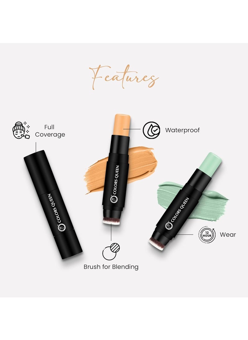 COLORS QUEEN Fix Blend Matte Foundation Stick Full Coverage Waterproof Inbuilt Blending Brush All Skin Type 03 Shell Beige 12G  - Image 2