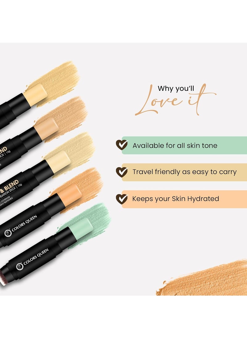 COLORS QUEEN Fix Blend Matte Foundation Stick Full Coverage Waterproof Inbuilt Blending Brush All Skin Type 03 Shell Beige 12G  - Image 3