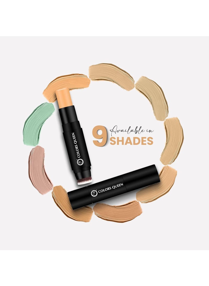 COLORS QUEEN Fix Blend Matte Foundation Stick Full Coverage Waterproof Inbuilt Blending Brush All Skin Type 03 Shell Beige 12G  - Image 4