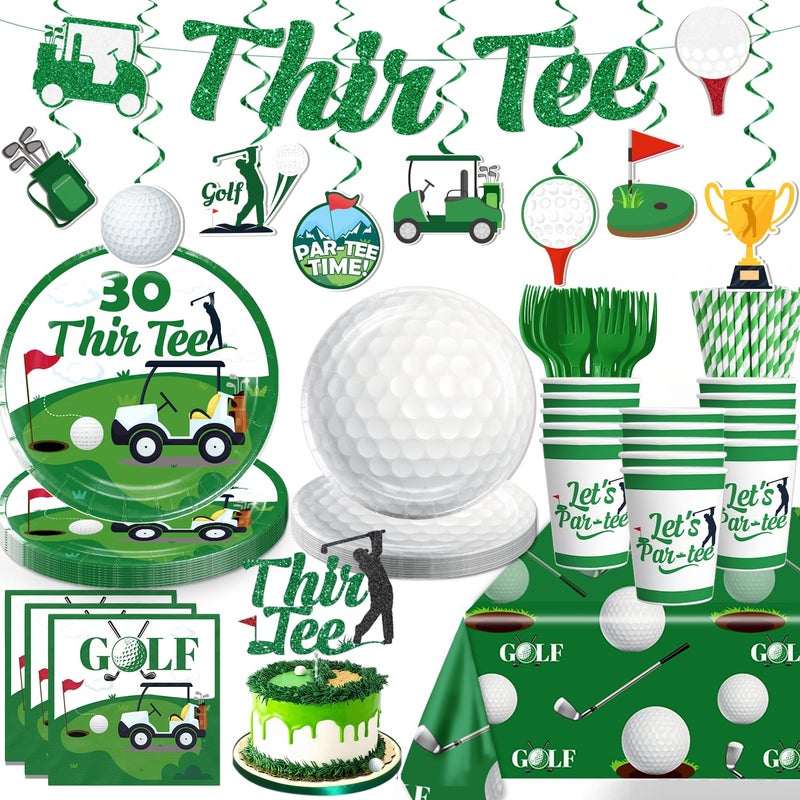 Xynic Golf 30th Birthday Decorations for Him, Golf Theme 30th Birthday Party Decorations with Thir-Tee Golf Themed Tableware Set, Banner, Hanging, Waterproof Tablecloth, Cake Topper, Serves 20 - Image 1