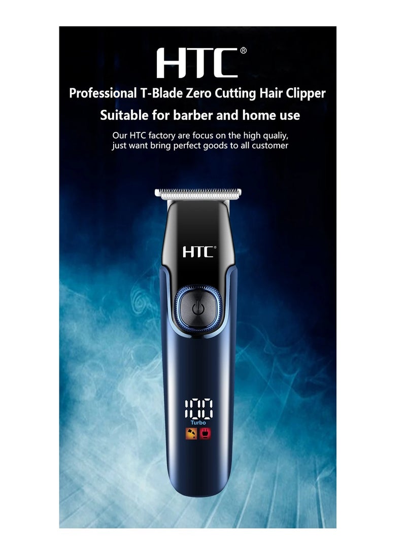 HTC Hair Clipper, Beard Trimmer with 2 Speed Settings, USB Rechargeable Cordless T-Shape Shaver with LED Display and 3 Combs, AT588