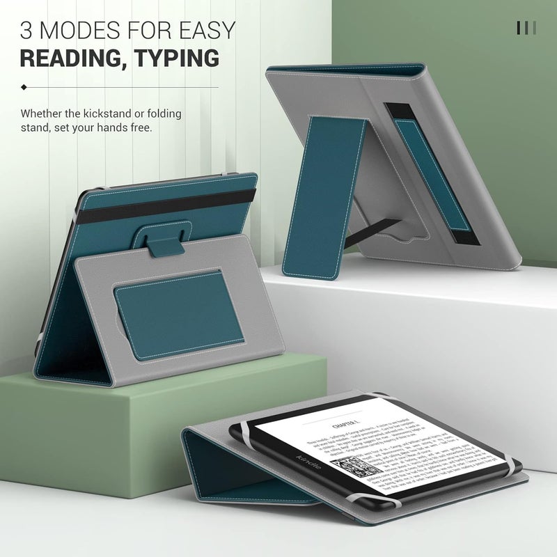 MoKo Universal Case for 6",7" eReaders Tablet - Kobo/Voyager/Lenovo/Sony, Lightweight PU Leather Folio Shell Cover Case, with Hand Strap/Kickstand, Turquoise - Image 3