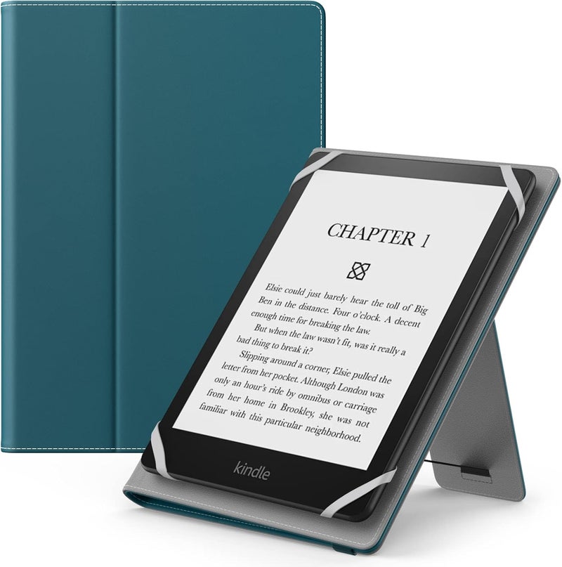 MoKo Universal Case for 6",7" eReaders Tablet - Kobo/Voyager/Lenovo/Sony, Lightweight PU Leather Folio Shell Cover Case, with Hand Strap/Kickstand, Turquoise - Image 1