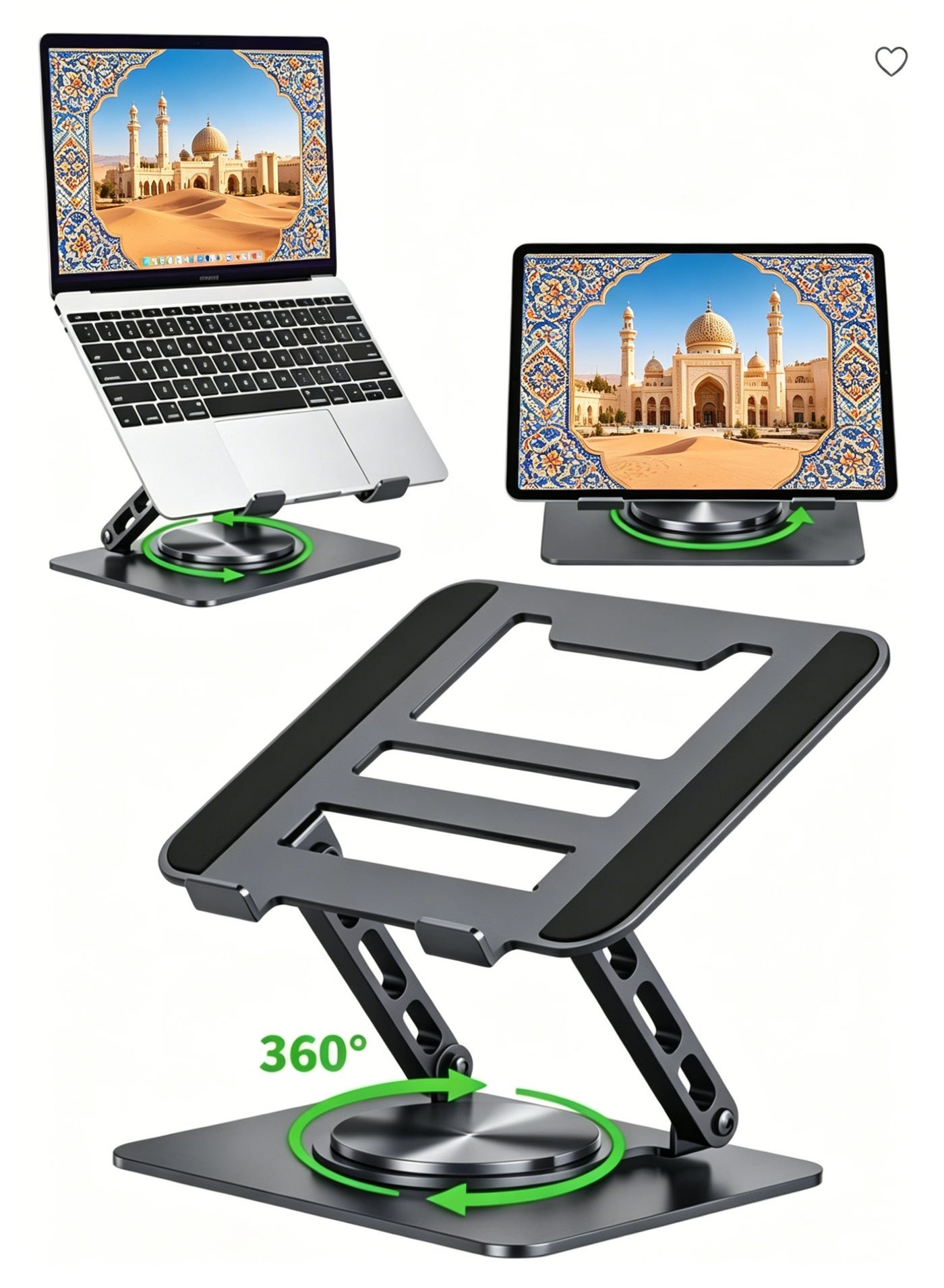 Laptop Stand for Desk, Adjustable with 360° Rotating Base, Ventilated Cooling Notebook Stand, Lightweight Computer Holder for Home Office Travel