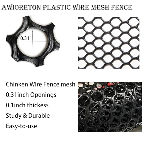 AWIORETON Upgraded Heavy Duty Plastic Chicken Wire Fence Mesh 157 x 10 Black Poultry Netting with 40 Zip Ties Rustproof Pet Safety Balcony Net Garden Fencing for SnakeRabbit Floral Mesh for Crafts - Image 3