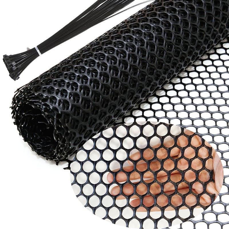 AWIORETON Upgraded Heavy Duty Plastic Chicken Wire Fence Mesh 157 x 10 Black Poultry Netting with 40 Zip Ties Rustproof Pet Safety Balcony Net Garden Fencing for SnakeRabbit Floral Mesh for Crafts - Image 2